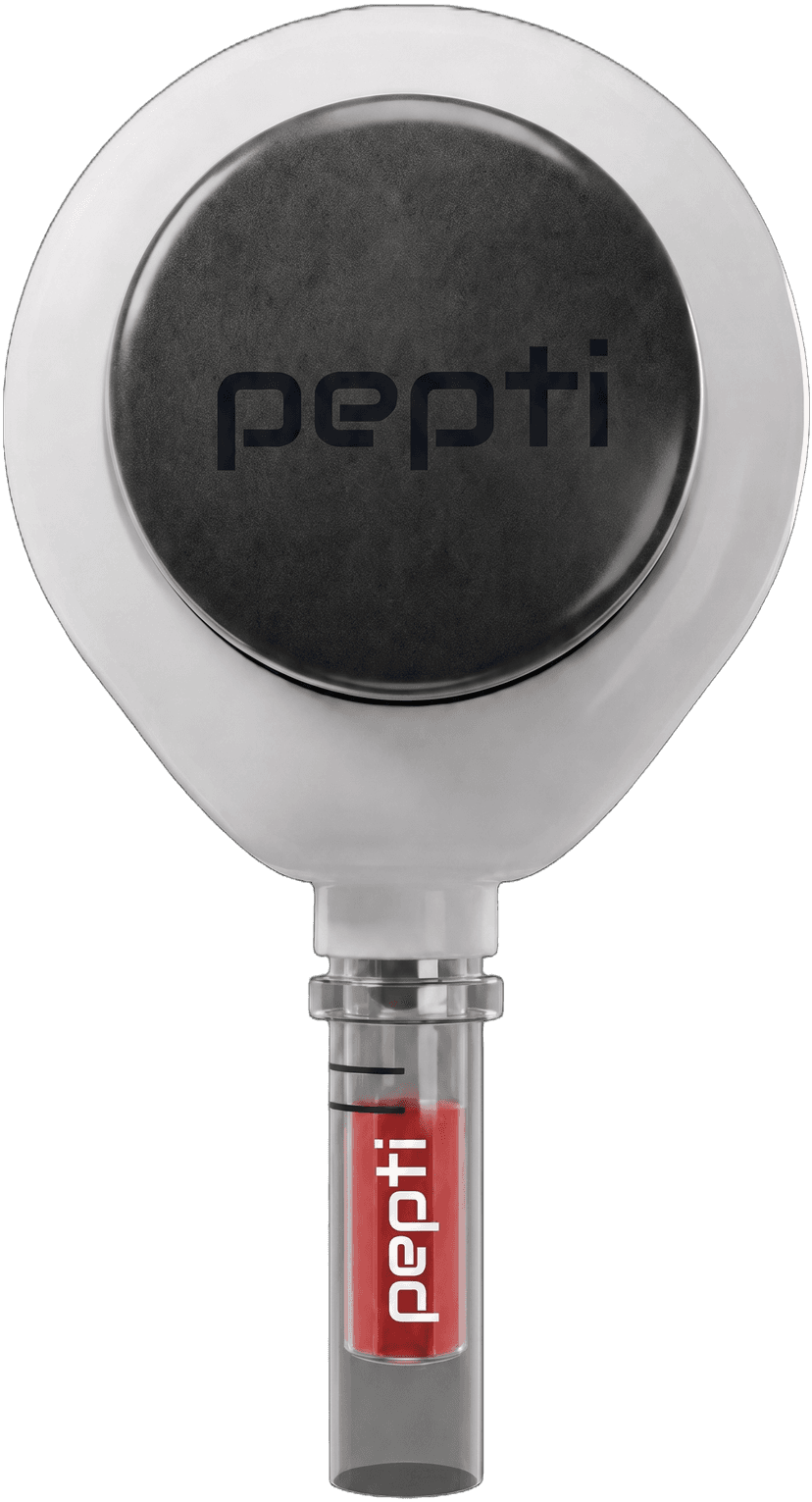 The pepti at-home blood collection device, with a filled sample tube