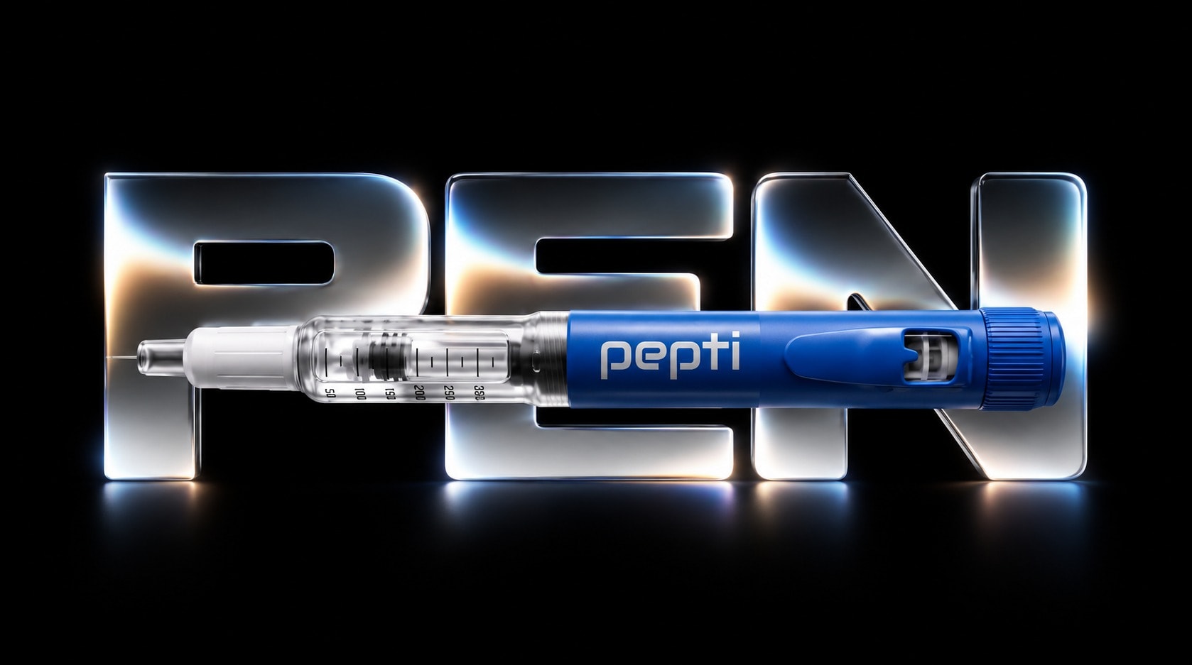 The blue pepti Pen in front of chrome letters