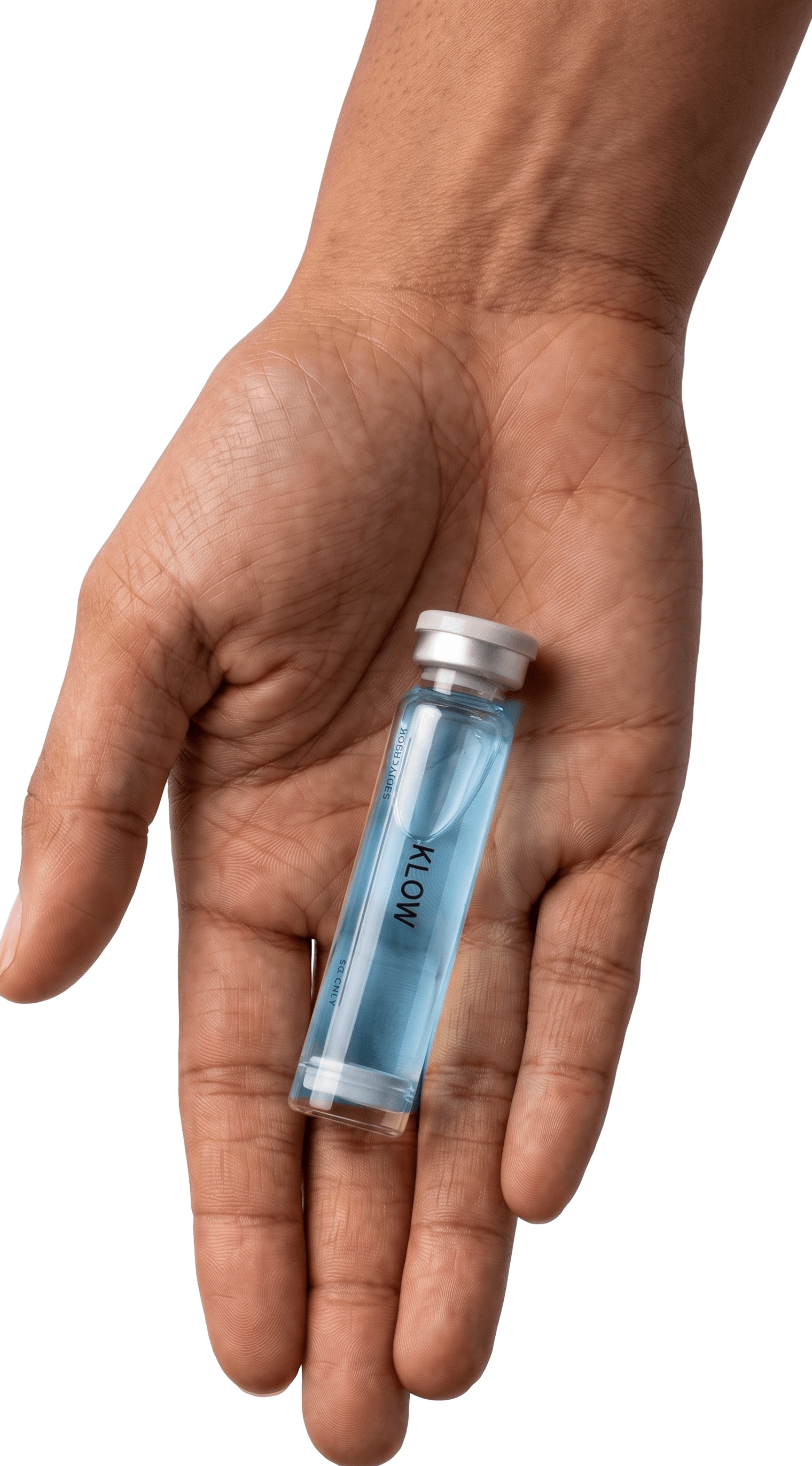 A hand holding a KLOW pen cartridge